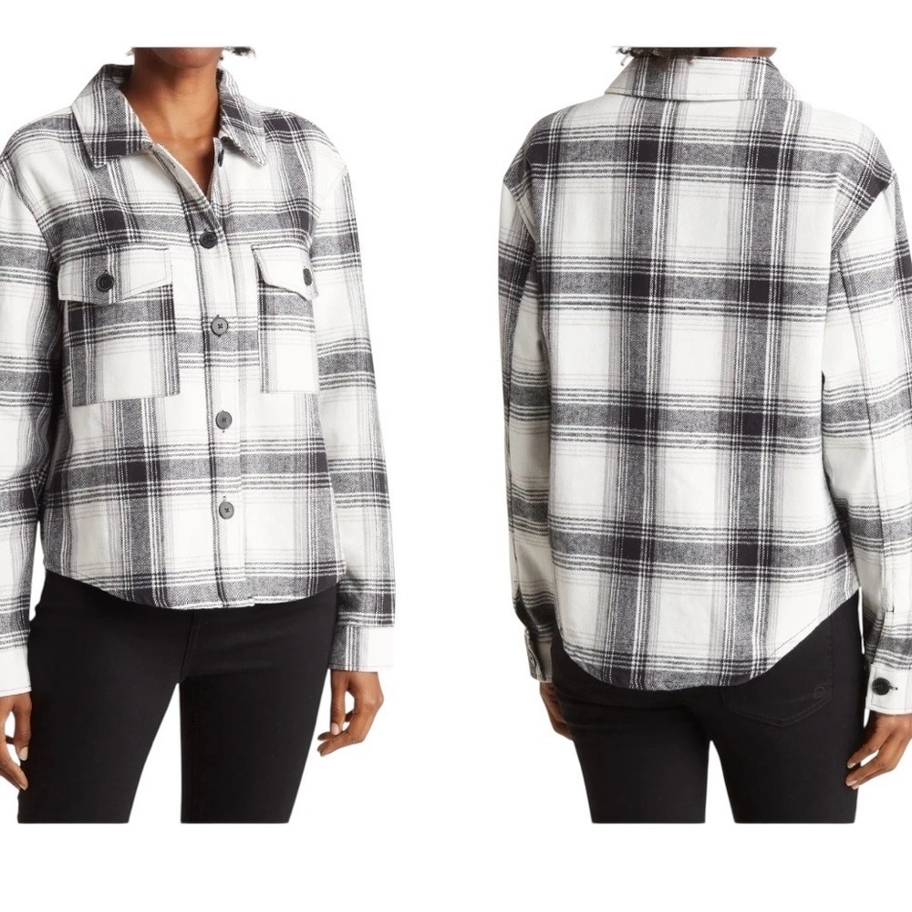 Sanctuary Girlfriend Plaid Black/White Long Sleeve 100% Cotton Shacket Size M